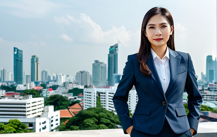자바스크립트 성능 테스트 자동화 방법 - A professional Thai businesswoman in a modest, tailored business suit, standing confidently in front...